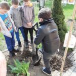 Dzieci sadzą roślinki.