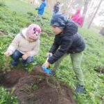 Dzieci sadzą drzewa.